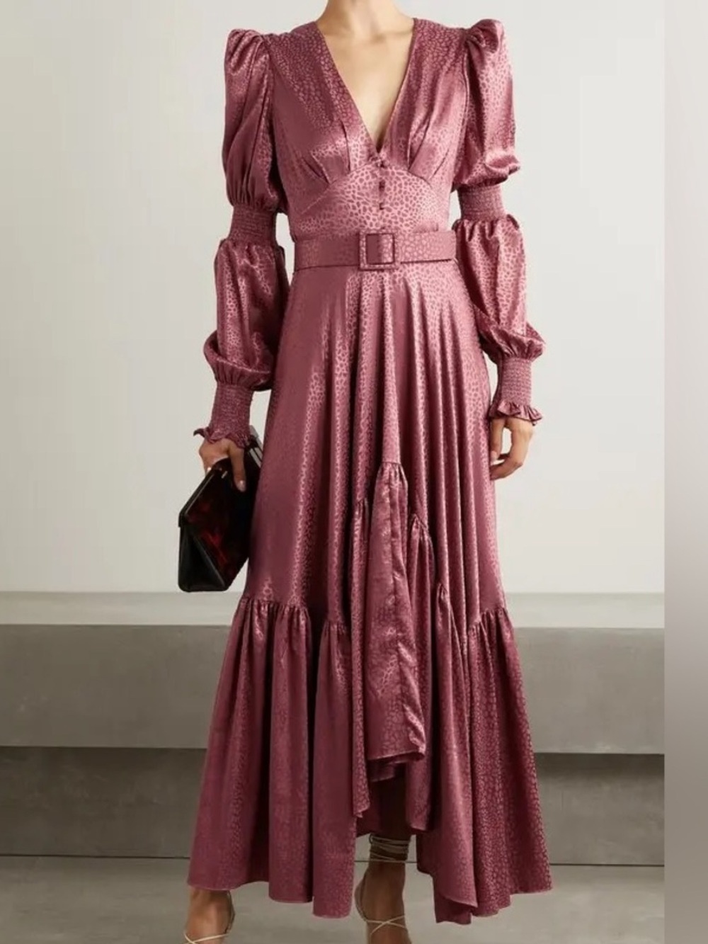 RoseVelvet Elegant Long Sleeve  Mauve Dress with Animal print